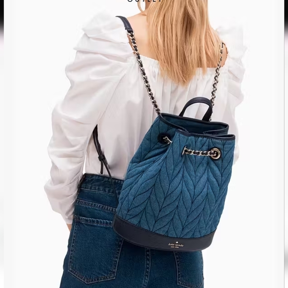 Kate Spade Blue Briar Lane Quilted Denim Bucket Backpack
